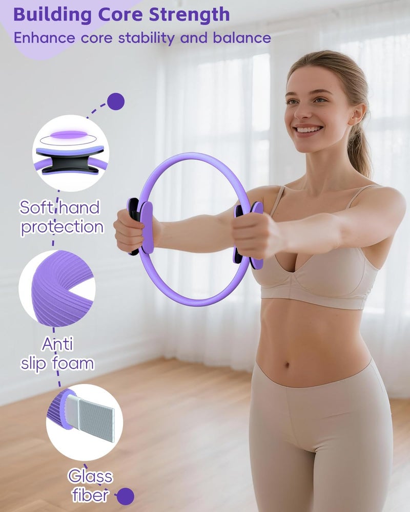 KABCON Pilates Kit for Home, Women Beginners Workout Essentials Set with 13" Ring, 9.8" Ball, Resistance Bands & Guide, 13/14/16 PCS Compact Pilates Equipment - Image 2